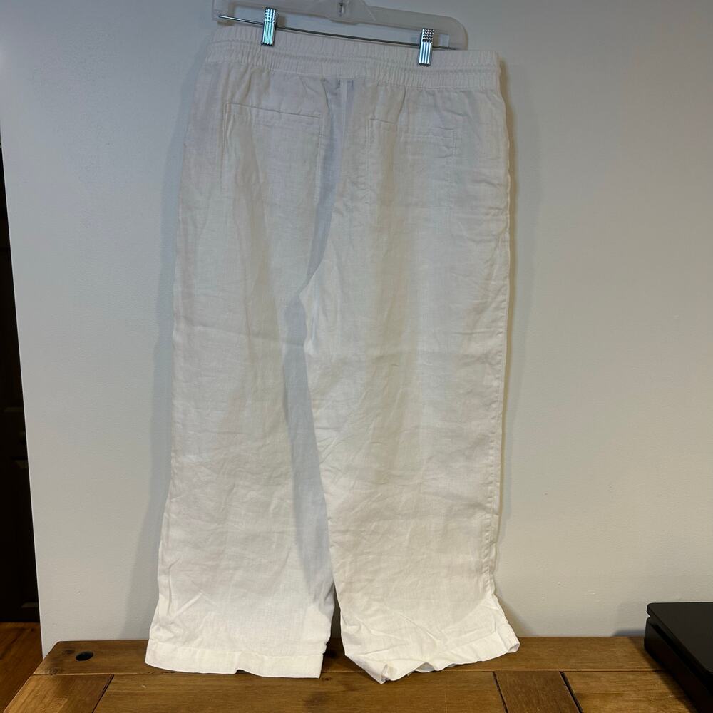 ATHLETA Sz 12 -2 PAIR!- Chambray & White High Rise Retreat Linen Capri Wide Leg - Picture 8 of 16